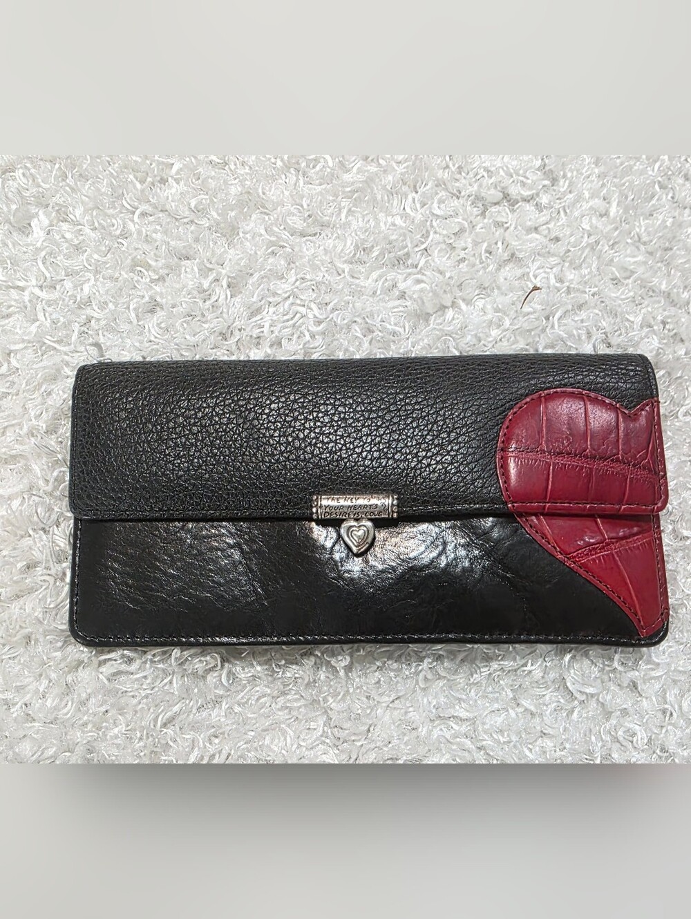 Brighton Black Leather Wallet with Red Heart Accent
